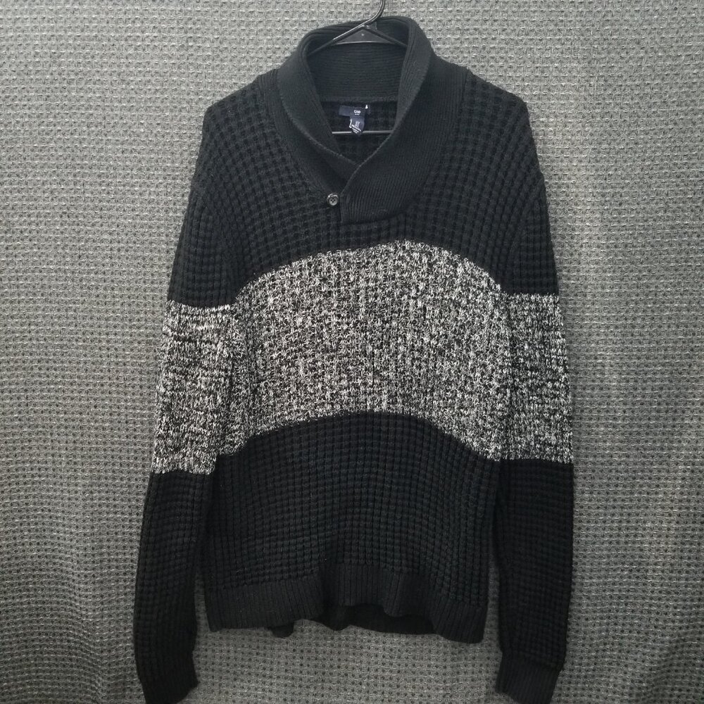 Gap Cotton Sweater black Gray 1/4 Button Neck Men's Large
